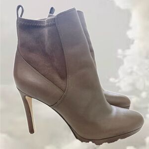Nine West Taupe Leather Heeled Ankle Boots